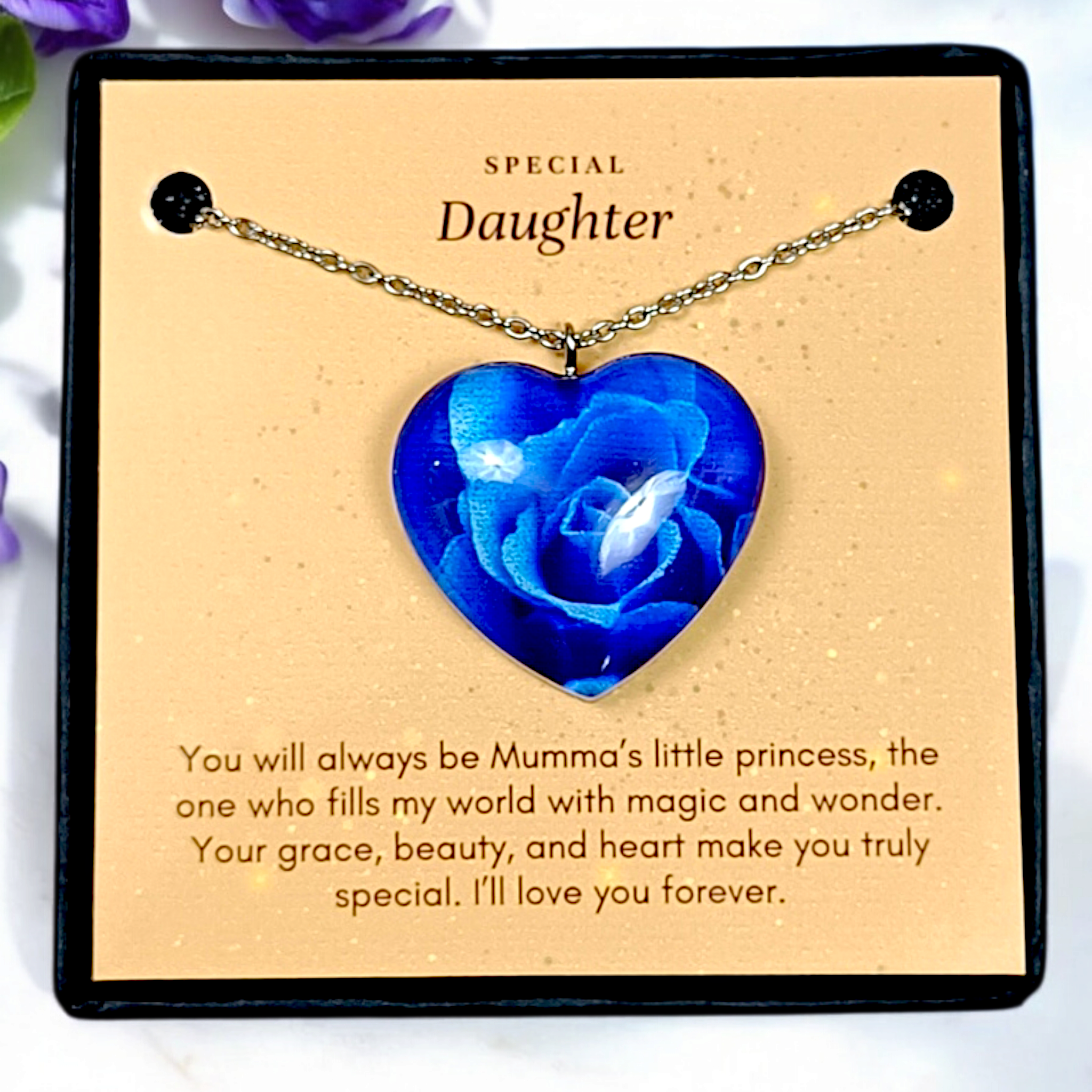 Blue Rose Heart - Mother Daughter Love Handmade Message Gift